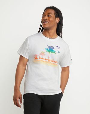 Men's Champion Classic Beach Scene T Shirts White | MVIAQ6157