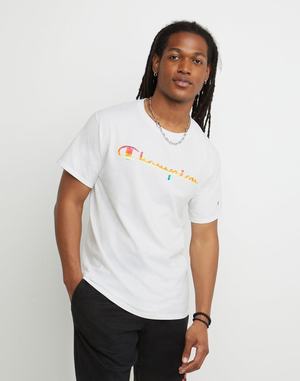 Men's Champion Classic Beach Script T Shirts White | ZQXRU4890