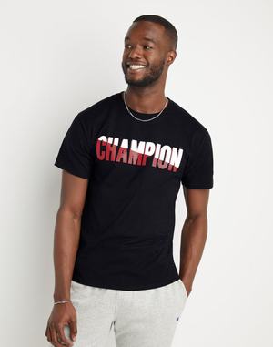 Men's Champion Classic Graphic Split Block Logo T Shirts Navy | EYWTI3907