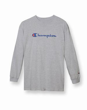 Men's Champion Classic Script Logo Tops Grey | NCDKE3067