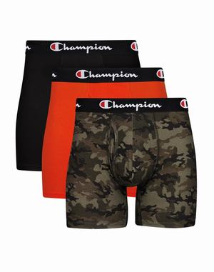 Men's Champion EVERY DAY COTTON STRETCH 3-PAIRS Underwear Camo / Black / Orange / Black / Black | TJHQO0486