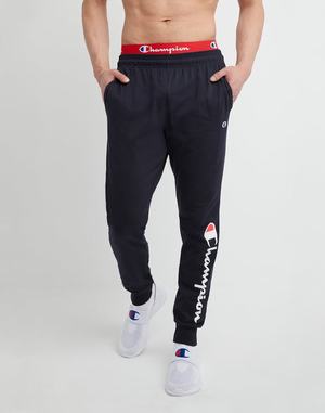 Men's Champion Everyday Cotton Graphic Script Logo 31" Jogger Navy | NDOZF3679