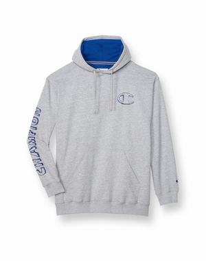 Men's Champion Fleece Graphic Hoodie Grey / Blue | GXAIZ5397