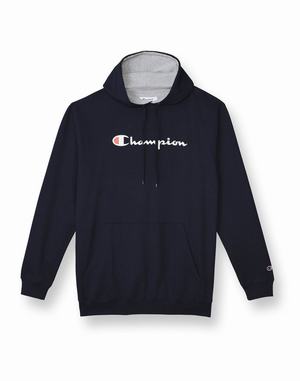 Men's Champion Fleece Script Logo Hoodie Light Royal | ZJEFM8034