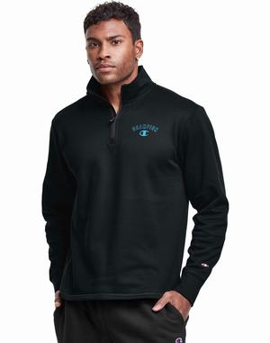 Men's Champion Game Day 1 4 Zip Block Arch Logo Hoodie Black | FAKNZ8759