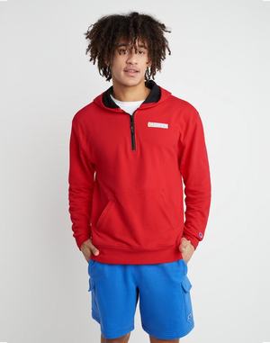 Men's Champion Global Explorer French Terry 1 4 Zip Aberration Block Logo Hoodie Blue | MBPYZ5310