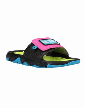 Men's Champion Hyper C Wave Slides Black / Multicolor | ORYJL2857