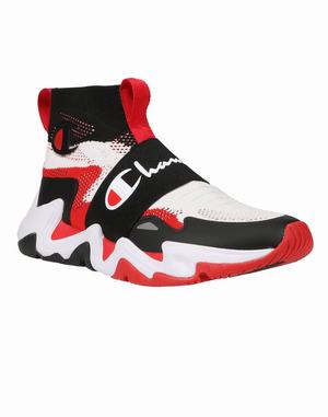 Men's Champion Hyper Future Hi Sneakers Black / White / Deep Red | WVESI6039