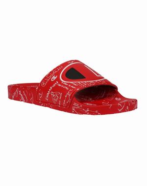 Men's Champion IPO Doodle Slides Deep Red / White | TUFXV7354