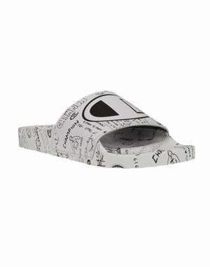 Men's Champion IPO Doodle Slides White / Black | FGYQZ1625