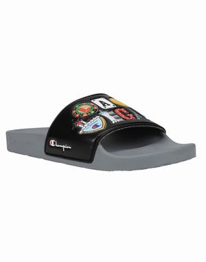 Men's Champion IPO Las Vegas Slides Black / Grey | SJBMD7283