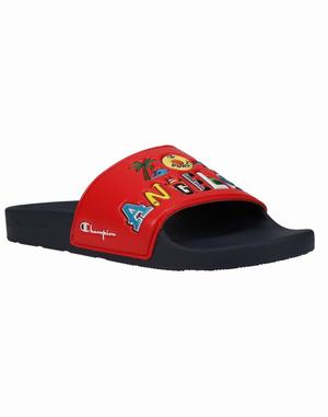 Men's Champion IPO Los Angeles Slides Deep Red / Navy | ZDJXA1429