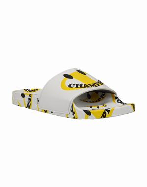 Men's Champion IPO Slides White / Yellow | YBGRT0136