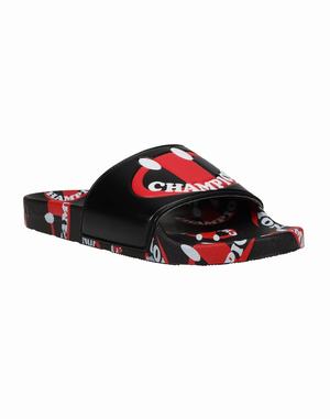 Men's Champion IPO Smile Slides Black / Deep Red | QSKGY2046