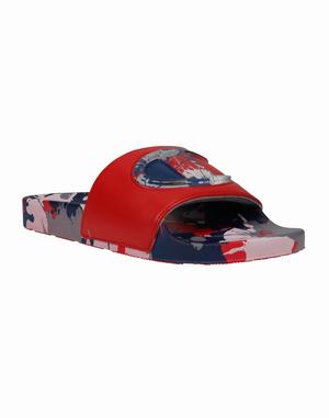 Men's Champion IPO Splatter Oxford Slides Deep Red / Grey / Navy | ZHOQG3481