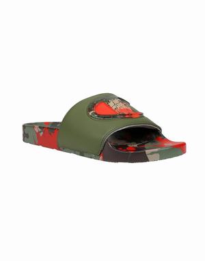 Men's Champion IPO Splatter Slides Olive / Orange | UNEHD4371