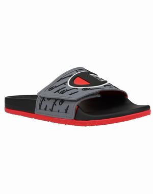 Men's Champion IPO Squish EZ Red Slides Black / Grey / Red | TUKIY7031