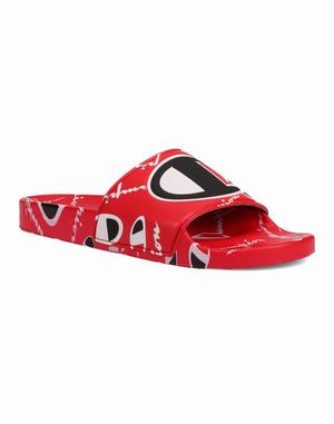 Men's Champion IPO Warped Logos Slides Deep Red | BTOXC3941