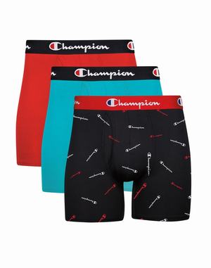 Men's Champion LIGHTWEIGHT STRETCH 3-PAIRS Underwear Black / Red / White / Turquoise | VMRKI4520