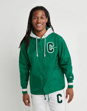 Men's Champion Lightweight Coaches Reverse Chenille C Applique EmbroideScript Jackets Dark Green / Silver Grey | NBQRU8546