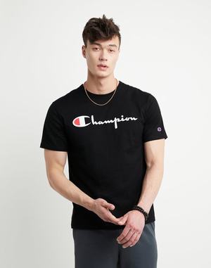 Men's Champion Lightweight Script Logo T Shirts Black | MDPJG5083