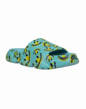 Men's Champion Meloso Squish Smile Slides Light Turquoise / Yellow | DBRXF5614