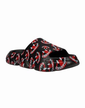 Men's Champion Meloso Squish Smile Slides Black / Deep Red | GTRHL6591