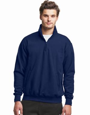 Men's Champion Powerblend Fleece 1 4 Zip Pockets Hoodie Grey | VFHDM3126