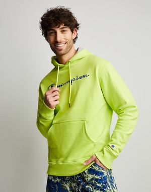 Men's Champion Powerblend Fleece Chasing Waves Hoodie Green | GSFKJ5930