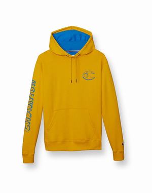 Men's Champion Powerblend Fleece Graphic Hoodie Blue / Orange | CPUHW6182