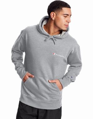 Men's Champion Powerblend Fleece Script Logo Hoodie Blue | TADHN4896