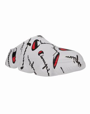 Men's Champion Super Meloso Warped Slides White / Black | VLFBS6018