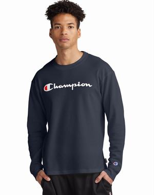 Men's Champion Waffle T Shirts Navy | FHXGN1296