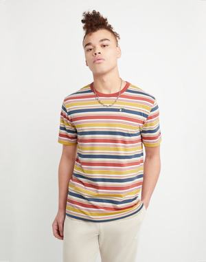 Men's Champion Yarn-Dye Stripe C Logo T Shirts Stripes Green | KTHBJ9723