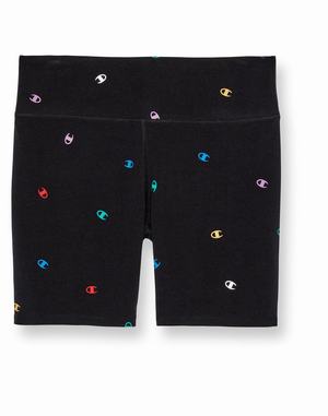 Women's Champion Authentic Bike All Over Print 8" Shorts Black | DTAEU9612