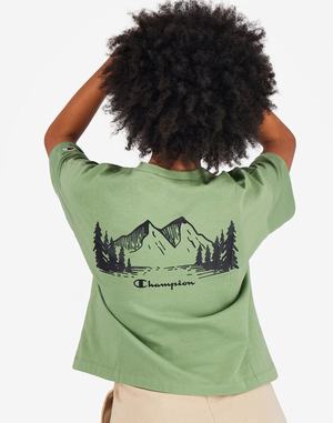 Women's Champion Back Sunrise Print T Shirts Olive Green | VMKFB4912