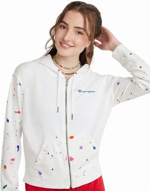 Women's Champion Campus French Terry Full-Zip Paint Splatter Jackets Grey | KGICX2170