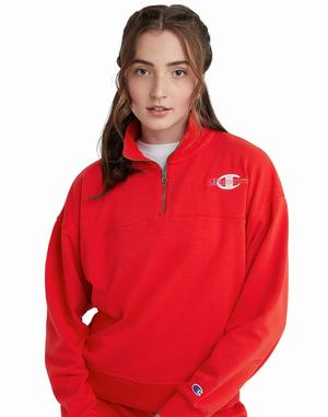 Women's Champion Campus French Terry Quarter-Zip Hoodie Red | TQANK0785