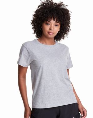 Women's Champion Classic EmbroideC Logo T Shirts Grey | XDREN9563