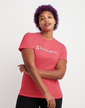 Women's Champion Classic Script Logo T Shirts Black | TKCQG5408