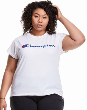 Women's Champion Classic Script Logo Tops Blue | GCNUM6972