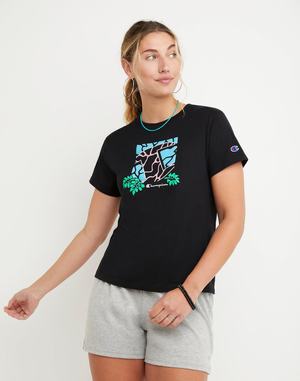 Women's Champion Classic Tropical C T Shirts Black | NHESK6908