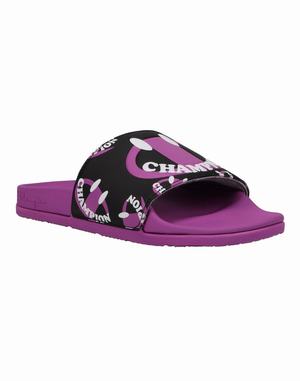 Women's Champion IPO Squish Smile Slides Fuchsia / Black | IMUVG1435