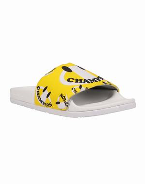 Women's Champion IPO Squish Smile Slides White / Yellow | TIUOF5197