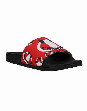 Women's Champion IPO Squish Smile Slides Black / Deep Red | XHNOW3764