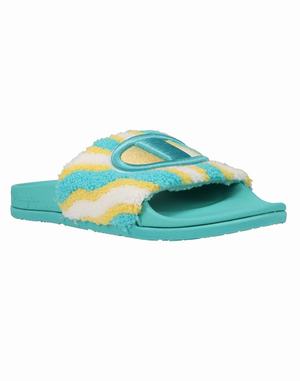 Women's Champion IPO Squish WavesPopcorn Slides Turquoise / White | DGRNE7163