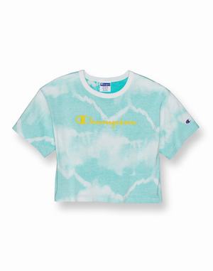 Women's Champion Lightweight Cropped Reverse Tie-Dye T Shirts White | DQUBZ1970