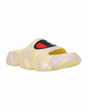 Women's Champion Meloso Squish Swirl Slides Yellow | LUGXI0235