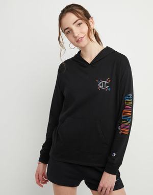 Women's Champion Middleweight Sketches Hoodie Black | IRATL2195