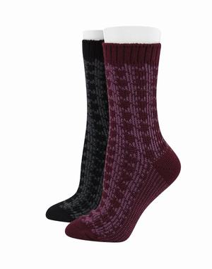 Women's Champion Outdoor Midweight Houndstooth Wool 2-Pairs Socks Black / Grey | GCDME1409